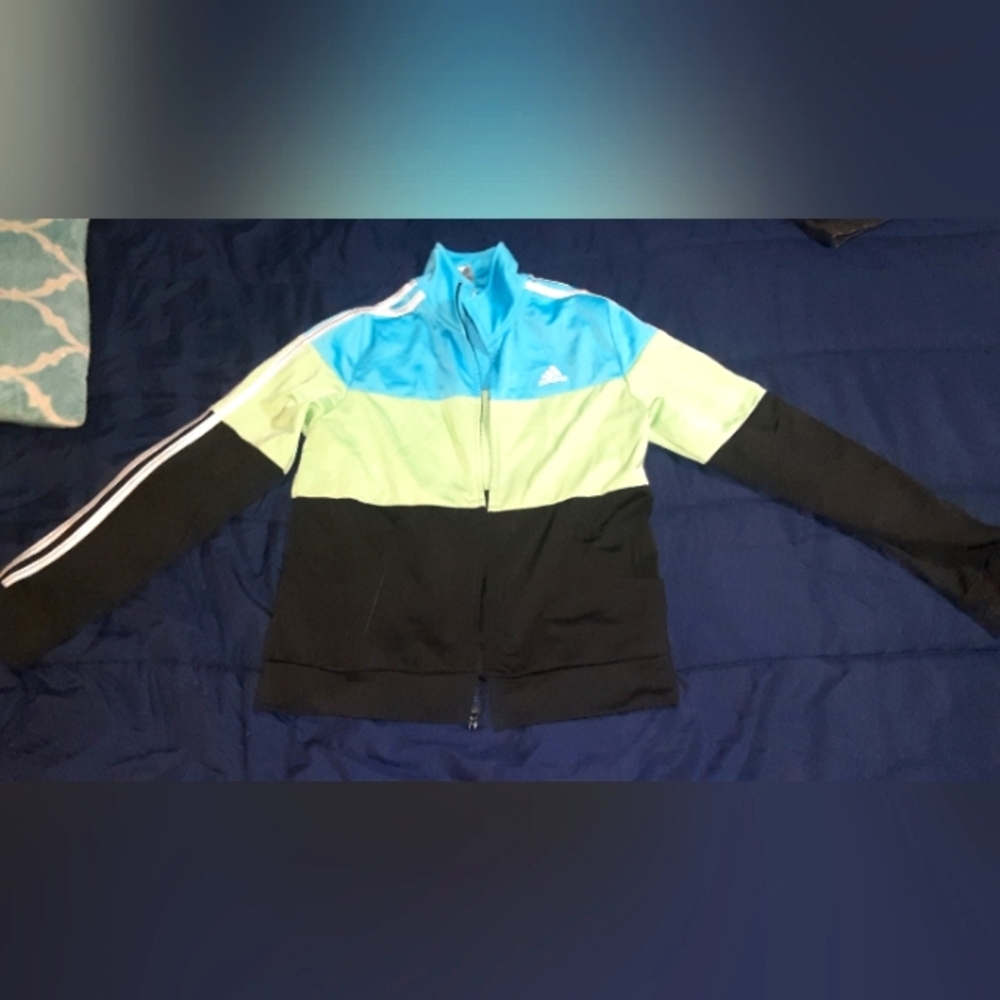 Girls' Adidas Jacket Wind Breaker EXCELLENT CONDITION. Size 16 Lime, Blue. Black